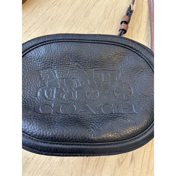 Coach Horse & Carriage Crossbody Bag Embossed Logo Black Leather Red Purse - Picture 2 of 16